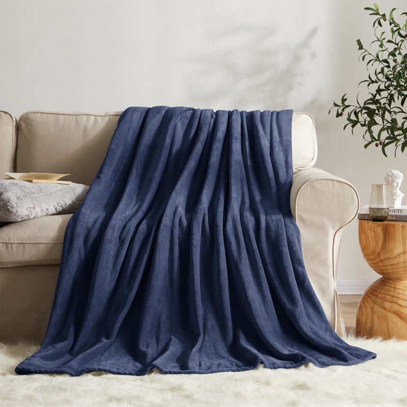 KMUSET Fleece Blanket Navy Queen Size Lightweight Cozy Plush Microfiber Solid Bed Blanket Factory Shop - Image 1
